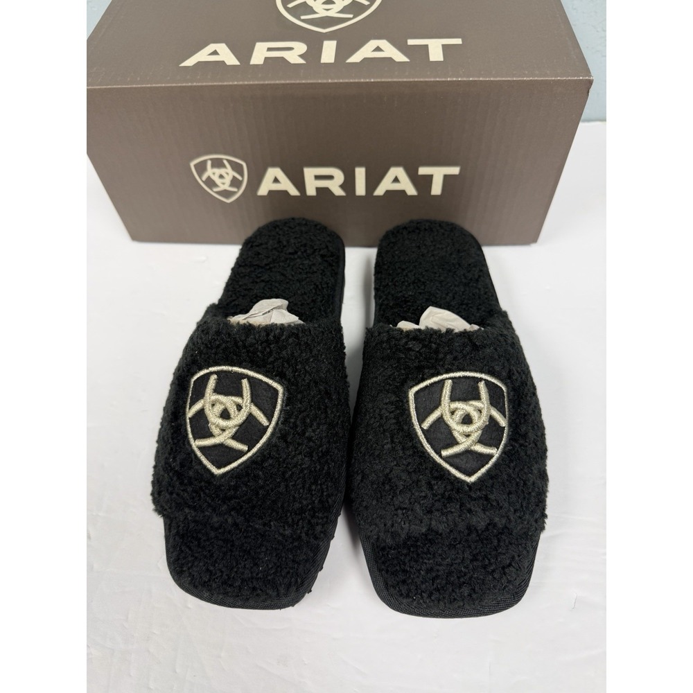 Ariat Ladies‎ Cozy Fuzzy Black Square Toe Slide Slippers AR2697-001 Size 6